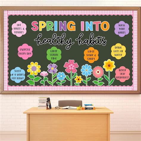 Amazon.com: Whaline Spring Health Bulletin Board Set Colorful Flower Cutouts Spring Into Healthy ...