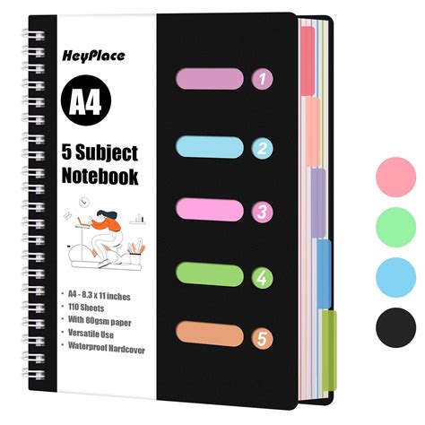 Snapklik.com : HEYPLACE Subject Notebook Wide Ruled, Black Spiral Notebook