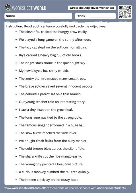 Circle The Adjectives Worksheet - Worksheet World
