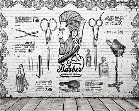 Buy Wall Decals Custom 3D Mural Wallpaper Retro Trend Barber Shop ...
