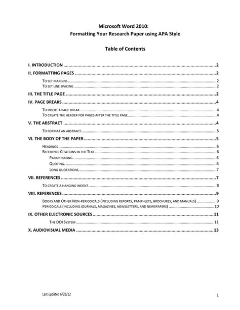 APA Style Table of Contents Sample 的图像结果