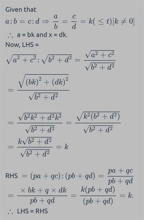 √a²+c²:√b²+d²=(pa+qc):(pb+qd) - Brainly.in