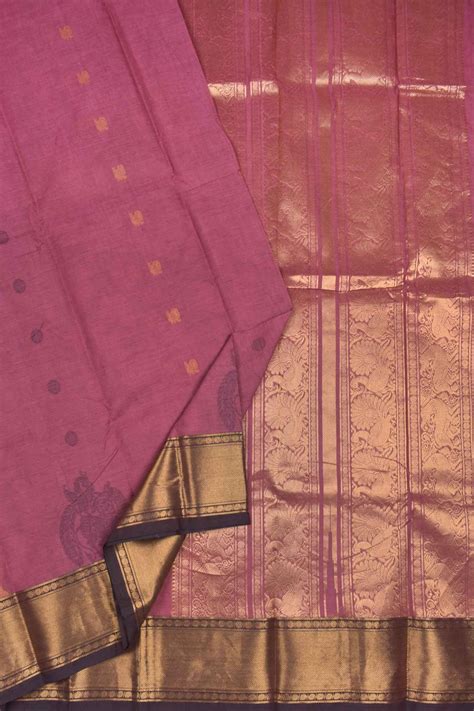 Purple Chettinad Pure Cotton Yazhi Butta Zari Border Peacock Pallu Sar ...
