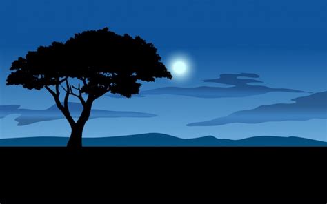 Lonely tree in beautiful night | Premium Vector