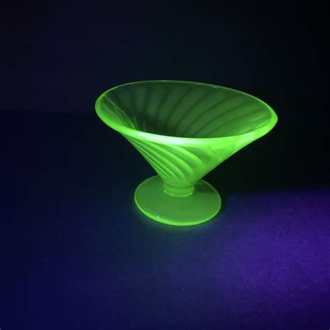 Green Depression Glass Vaseline Uranium Glass Footed Wheel Cut Etched ...