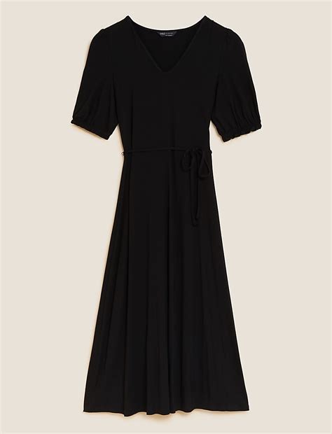 Buy Jersey V-Neck Belted Midi Tea Dress at Marks & Spencer