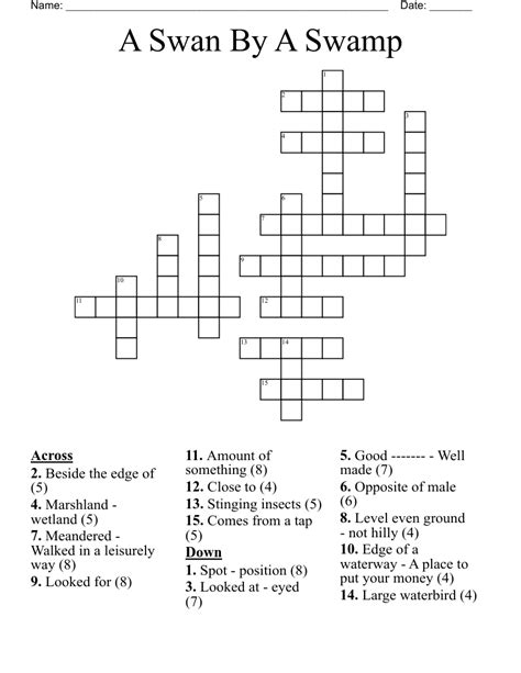 A Swan By A Swamp Crossword - WordMint