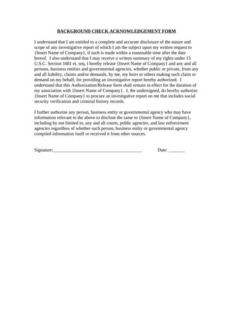 Background Check Acknowledgement Form - Blank Fillable Template | Fill ...