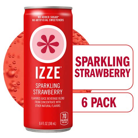 IZZE Sparkling Juice Beverage Blend, Strawberry, No Sugar Added, 8.4 FL ...