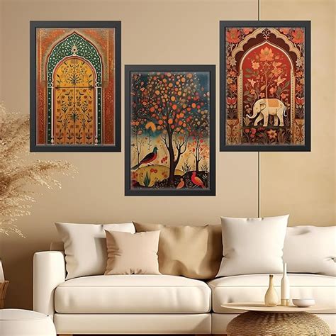 KACHI PENCIL Set of 3 Indian Wall Art Madhubani Paintings Artprint Art ...