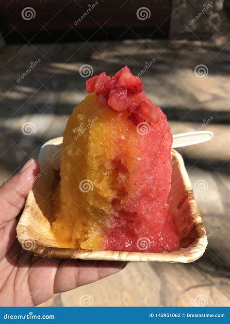 Hawaiian Shave Ice with Fruit Stock Photo - Image of island, orange ...