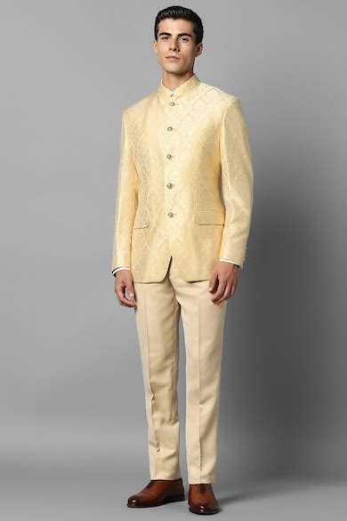 Louis Philippe Bandhgala, Men Yellow Regular Fit Print Bandhgala Party ...