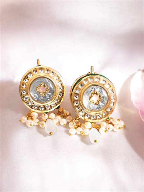 22K Gold plated Enamel And Kundan crystal with pearl beaded choker ...