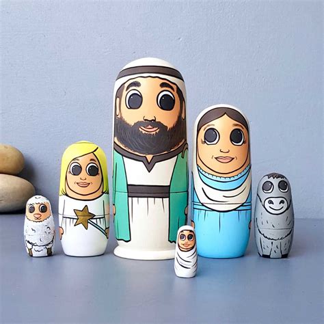 Buy Hand-Painted Nativity Crib Nesting Wooden Dolls For Christmas ...