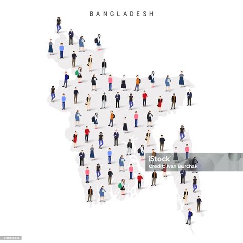 Bangladesh Population Map Large Group Of People In A Shape Of Bangladeshi Map Flat Vector ...