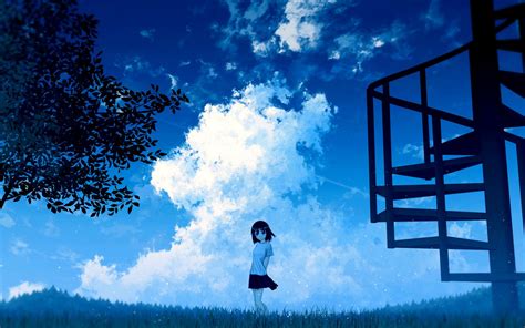 Download wallpaper 1680x1050 anime, girl, sky, clouds widescreen 16:10 ...