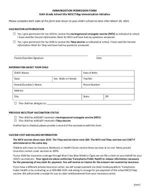 Fillable Online Multiple Vaccine Consent Form - TDAP & Meningococcal ...