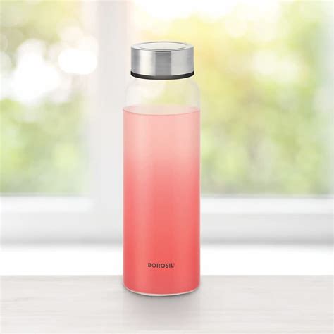 Borosil Crysto Borosilicate Glass Water Bottles, Wide Mouth, Stainless ...