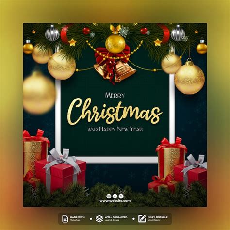 Merry christmas social media post template design | Premium PSD
