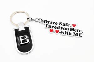 Gratus B Letter/Alphabet With Drive Safe Tag Metallic Black Key Chain ...