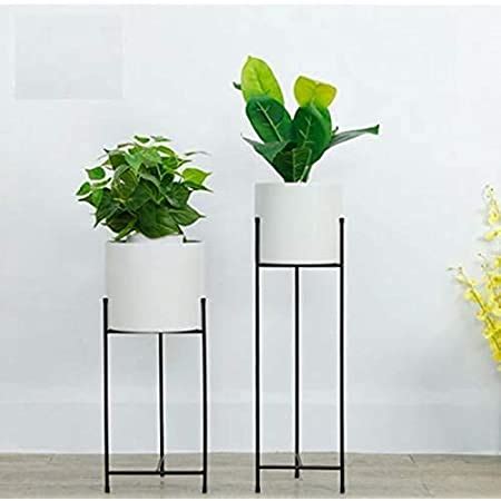 Weston Crafts Black Plant Stands with White Pot, Indoor Outdoor ...
