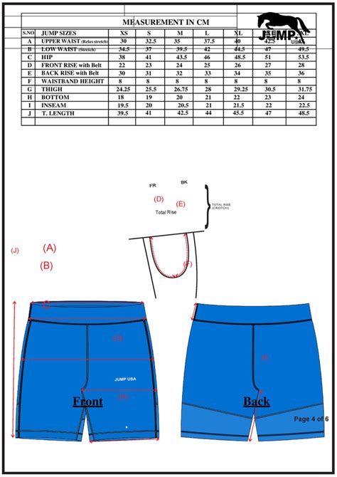 Women's Short Tight Measurement