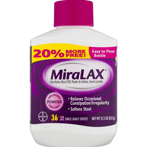 MiraLAX Laxative Powder for Gentle Constipation Relief, 30+6 Bonus ...
