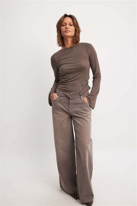 Loose Mid Waist Jeans Brown | NA-KD