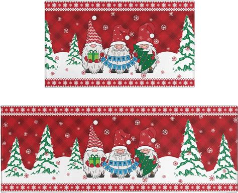 Christmas Kitchen Rug Mat Set of 2 Piece Kitchen Mats for Floor Gnome ...