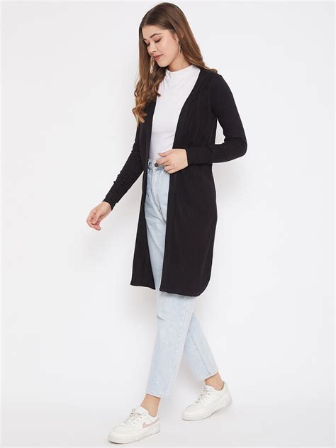 JUMP USA Women Black Solid Longline Open Front Shrug