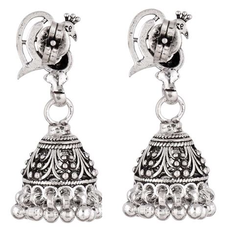 92.5 Sterling Silver Earrings Peacock Oxidized Silver Jhumka Earrings