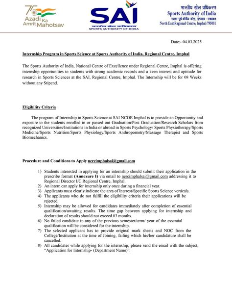 Sports Science Internship Programme of SAI NCOE Imphal