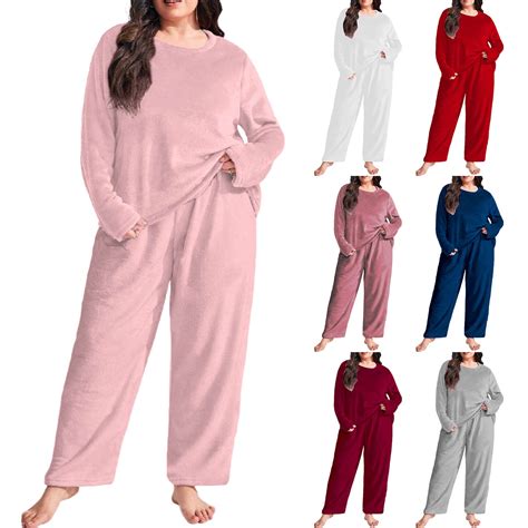 YOIAVAIOY Women Plus Size Pajama Sets 2 Piece Fleece Sleepwear Sets ...