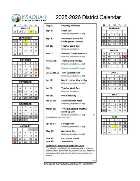 Issaquah School District Calendar 2025-2026 | Academic Holidays