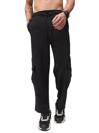 MADSTO Mens Relaxed Fit Flexi Waist Trackpants(MS08NTBKCARM) Black ...