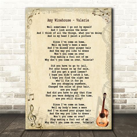 Amy Winehouse Valerie Song Lyric Quote Print - SongLyricPrints.co.uk ...