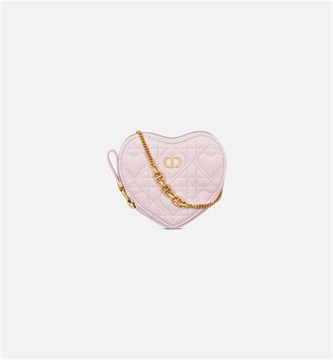 Dioramour Dior Caro Heart Pouch with Chain Pale Pink Cannage Calfskin ...