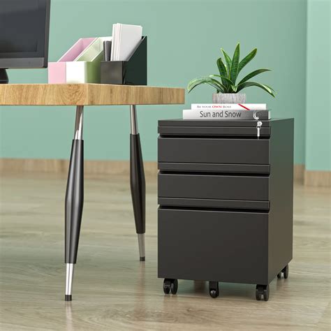 MIIIKO 3 Drawer File Cabinet, Metal Filing Cabinet with Lock Rolling ...