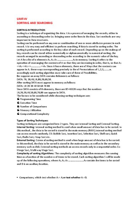 Data stucture 1 - UNIT-IV SORTING AND SEARCHING SORTING-INTRODUCTION ...