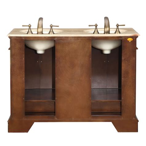 Silkroad Exclusive 48-in Red Chestnut Undermount Double Sink Bathroom ...