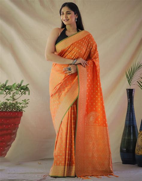 Castleton Orange Banarasi Silk Saree With Zari Weaving Work – Sareewave