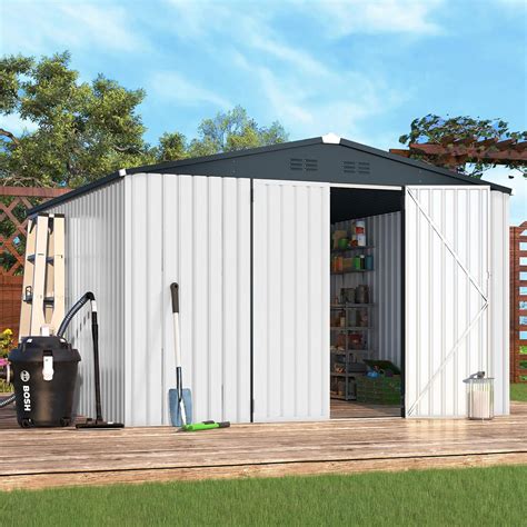 AECOJOY 14' x 12' Outdoor Storage Shed with Lockable Door Patio Metal ...