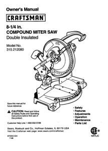 Craftsman 315.212080 Miter Saw Owners Instruction Manual | eBay