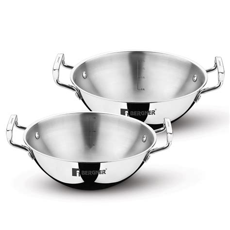 TriPro Tri-Ply Stainless Steel 2 Pcs Kadai Set - Induction Compatible