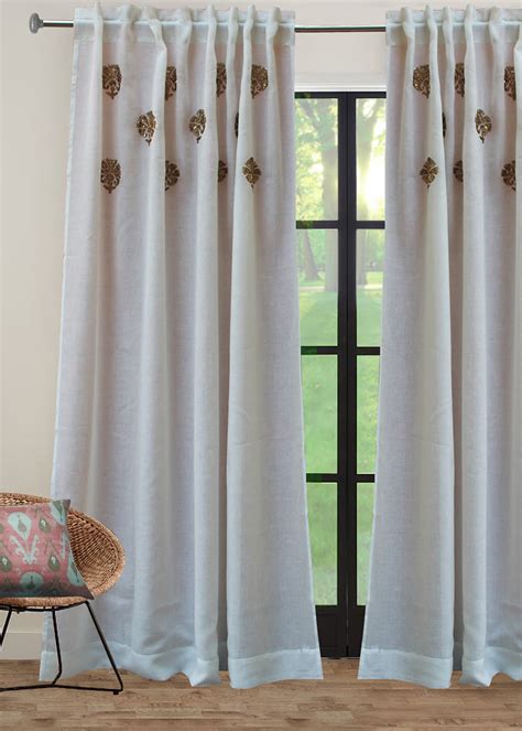 Get Antique gold Sequenced Motif Off-white Sheer Curtain ( 90 inches X ...