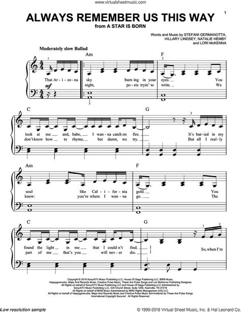 Gaga - Always Remember Us This Way (from A Star Is Born) sheet music ...