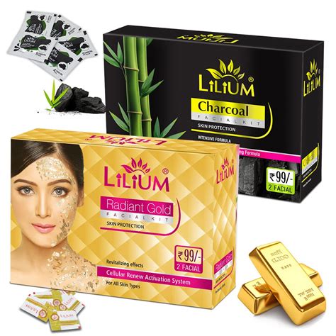Lilium Charcoal & Gold Facial Kit Pack of 2 Exfoliating and Cellular ...