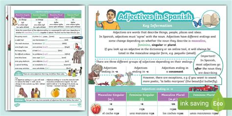 Spanish Grammar: Adjectives Worksheet