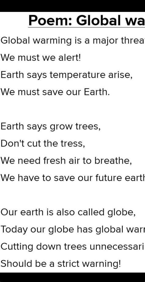 Compose poem in English where the earth tell it's againing due to ...