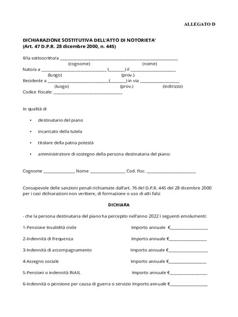 Italian Declaration of Substitution of Notoriety - Compila, Firma e ...